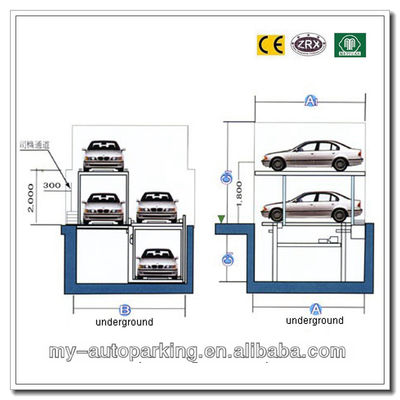 Cuatro coches elevadores de estacionamiento en pozos/ elevadores de estacionamiento de 2 niveles/ estacionamiento vertical estacionamiento en pila