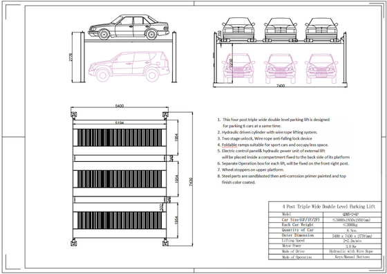 Elevadores automáticos de doble ancho para 6 coches/ elevadores de estacionamiento de 2 niveles para 6 coches/ elevadores de estacionamiento triple ancho proveedor