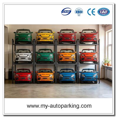 China Elevador de estacionamiento de automóviles con apilador triple hidráulico de 3 niveles y 4 postes con dispositivo de seguridad Fabricantes