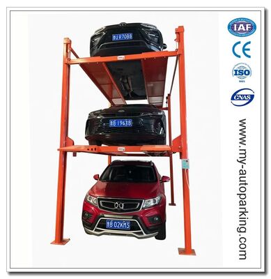 Cuatro puestos de montaje hidráulico de automóviles de tres niveles para el almacenamiento de garajes de 3 vehículos China Manufacturers